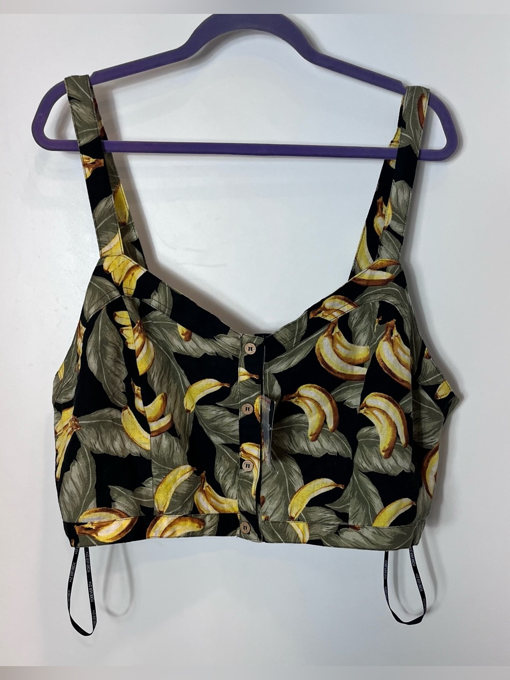 FOREVER 21 Linen Blend Banana Crop Top Tank Black & Yellow New NWT Plus 3X Woven